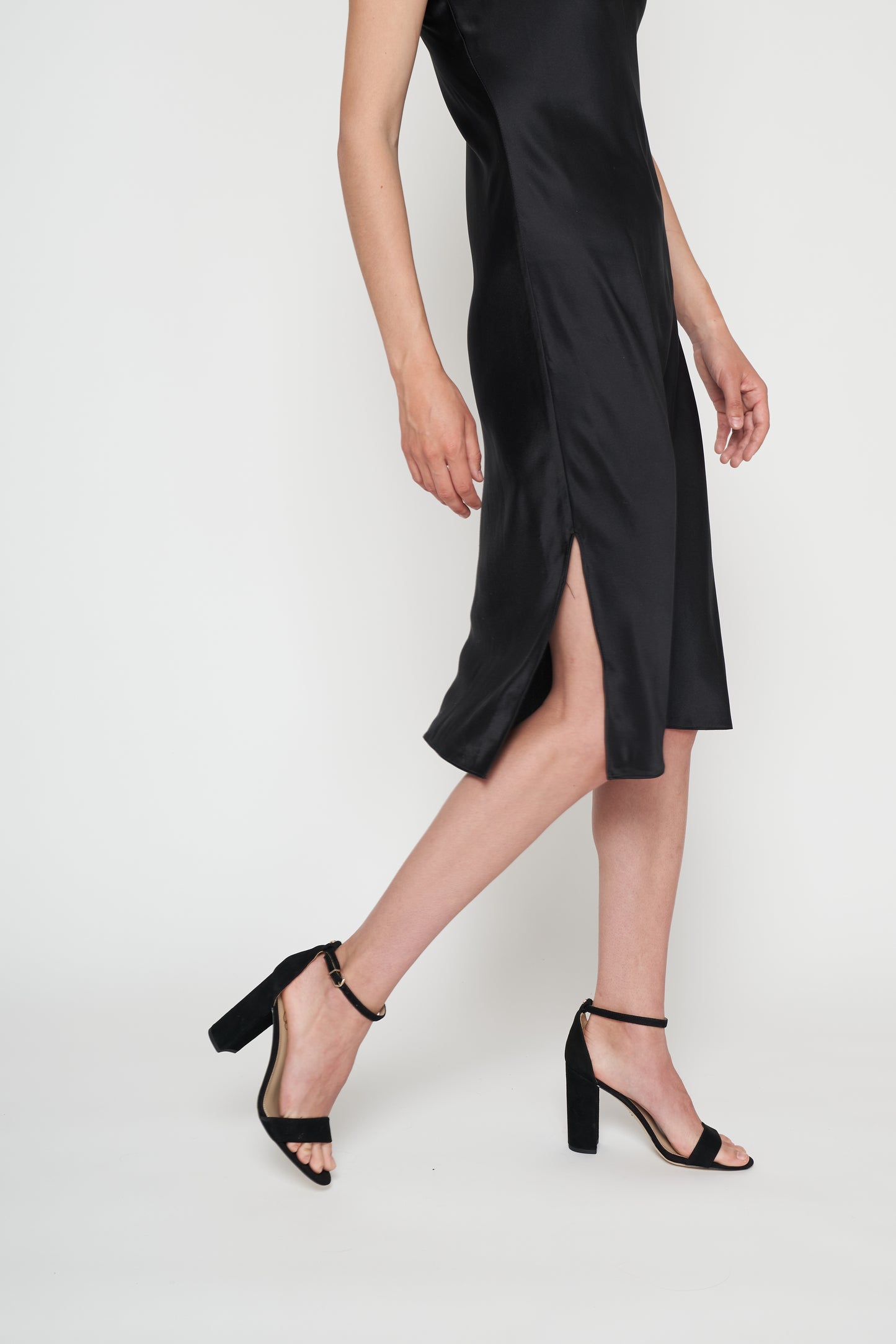 Silk Slip Midi Dress - Black